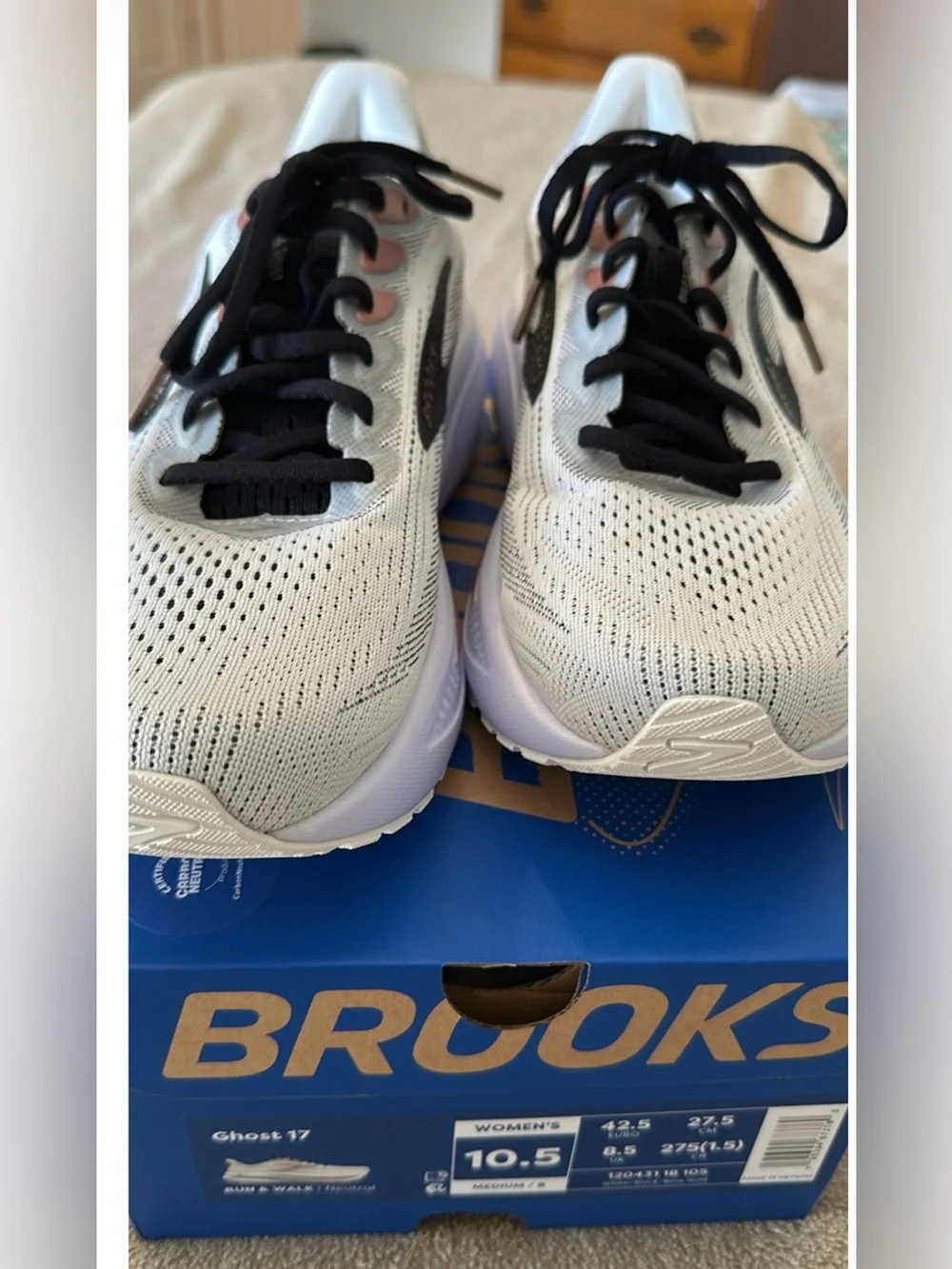 Brand New - Brooks Women's Ghost 17 White and Rose Gold Running/Walking Shoes